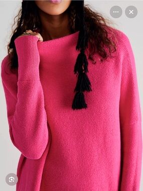 Free People Pink Oversized Ottoman Sweater Slouchy Mock Neck Cozy Boho Knit